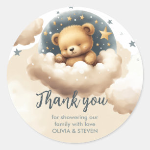 Blue bear on clouds baby shower invitation classic round sticker