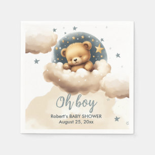 Blue bear on clouds baby shower invitation  napkin