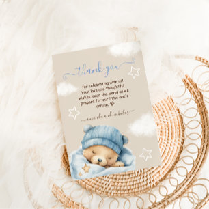 Blue Bear On The Clouds Baby Boy Shower Thank You Card