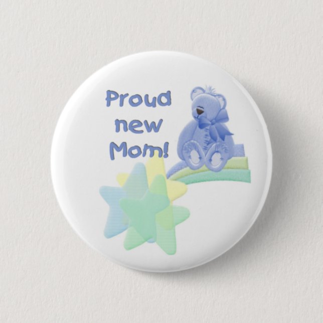 Blue Bear Proud New Mom 2 Inch Round Button (Front)