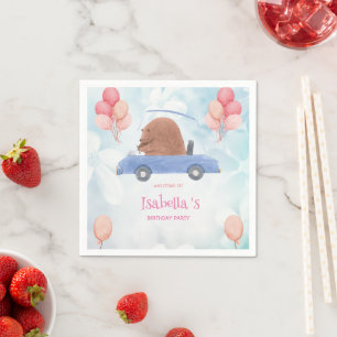 Blue Bear Race car flower Birthday Balloon party Napkin