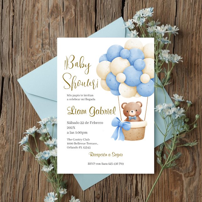 Blue Bear Spanish Baby Shower Boy invit Invitation (Creator Uploaded)