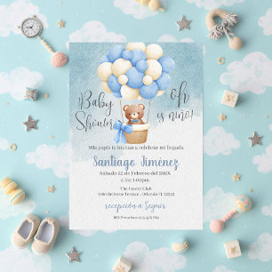 Blue Bear Spanish Baby Shower Boy invitation