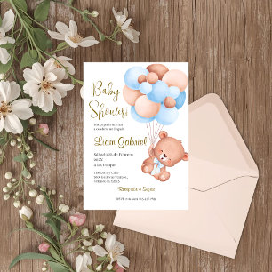 Blue Bear Spanish Baby Shower Boy invitation