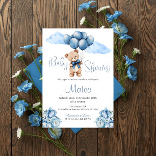 Blue Bear Spanish Baby Shower Boy invitation