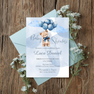 Blue Bear Spanish Baby Shower Boy invitation