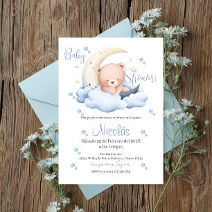 Blue Bear Spanish Baby Shower Boy invitation