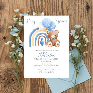 Blue Bear Spanish Baby Shower Boy invitation