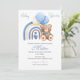 Blue Bear Spanish Baby Shower Boy invitation