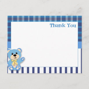Blue Bear with Plaid Thank You Card