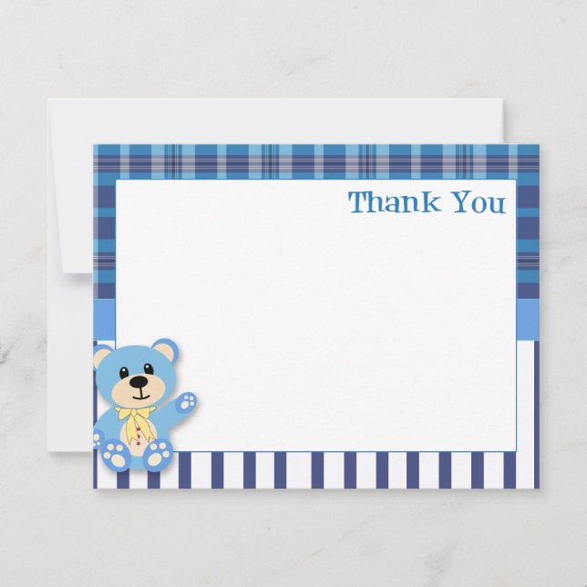 Blue Bear with Plaid Thank You Card (Front)