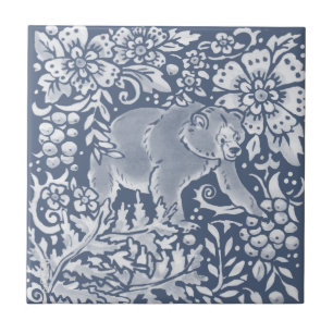 Blue Bear Woodland Forest Animal Faces R Tile