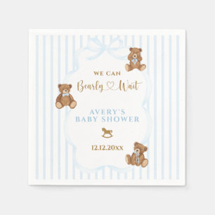 Blue Bearly Wait Baby Shower Elegant Stripe Napkin