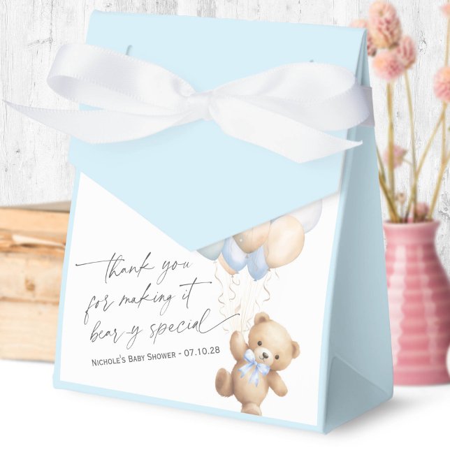 Blue Bearly Wait Modern Script Boy Shower Favor Box (We Can Bearly Wait, Blue Baby Boy Shower Favor Box.)