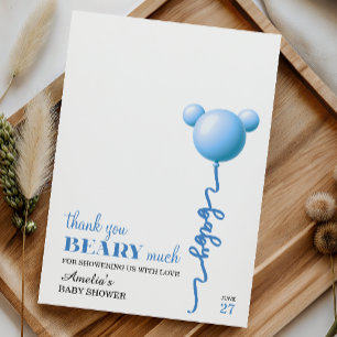 Blue Beary Much Bear Balloon Baby Boy Thank You Card