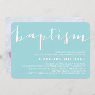 Blue Beautiful Calligraphy Baptism Invitation