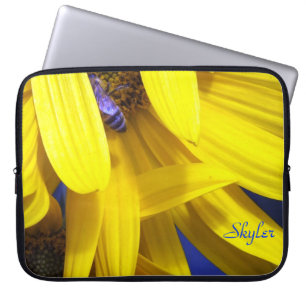 Blue Bee On The Yellow Sunflower Laptop Sleeve