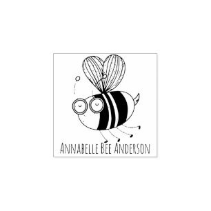 Blue Bee Wood Art Stamp