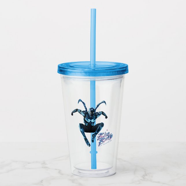 Blue Beetle Leaping Character Art Acrylic Tumbler (Front)