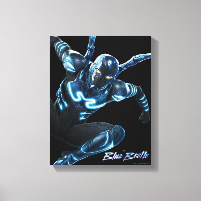 Blue Beetle Leaping Character Art Canvas Print (Front)