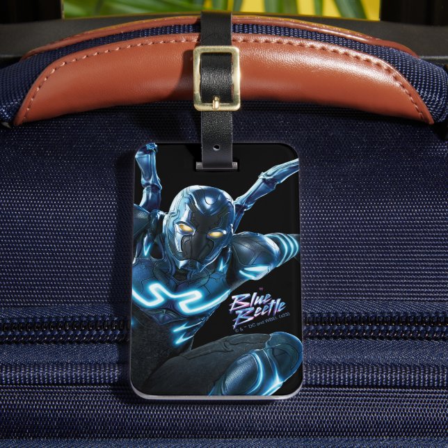 Blue Beetle Leaping Character Art Luggage Tag (Front Insitu 2)