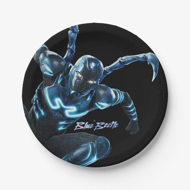 Blue Beetle Leaping Character Art Paper Plate (Front)
