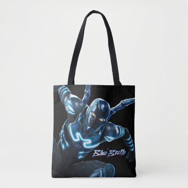 Blue Beetle Leaping Character Art Tote Bag (Front)
