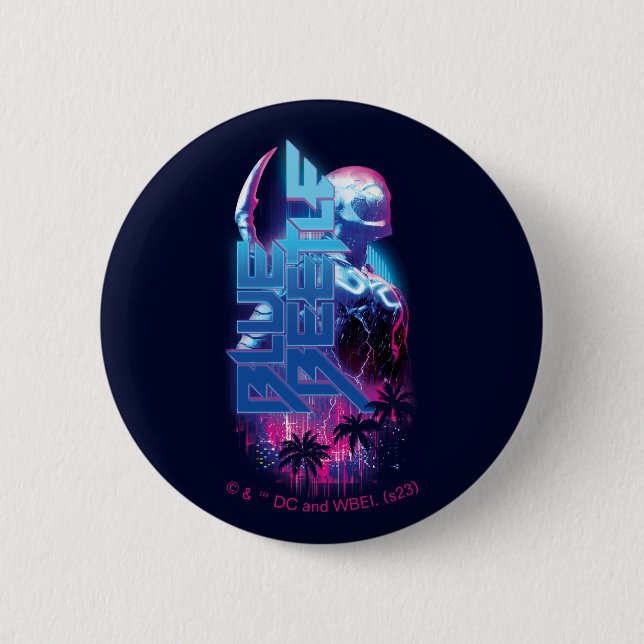 Blue Beetle Retrowave City Lights 2 Inch Round Button (Front)