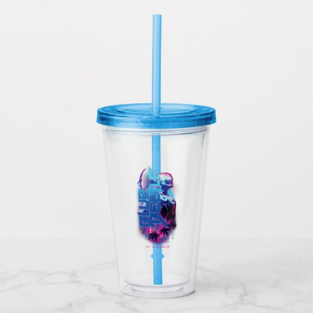 Blue Beetle Retrowave City Lights Acrylic Tumbler (Front)