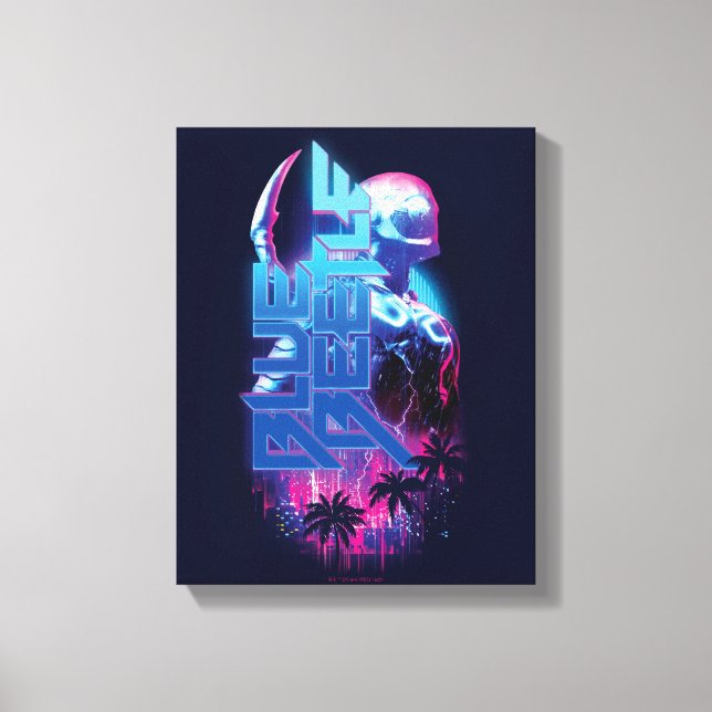 Blue Beetle Retrowave City Lights Canvas Print (Front)
