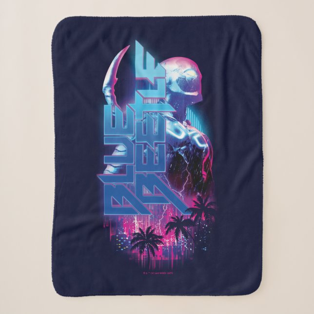 Blue Beetle Retrowave City Lights Sherpa Blanket (Front)