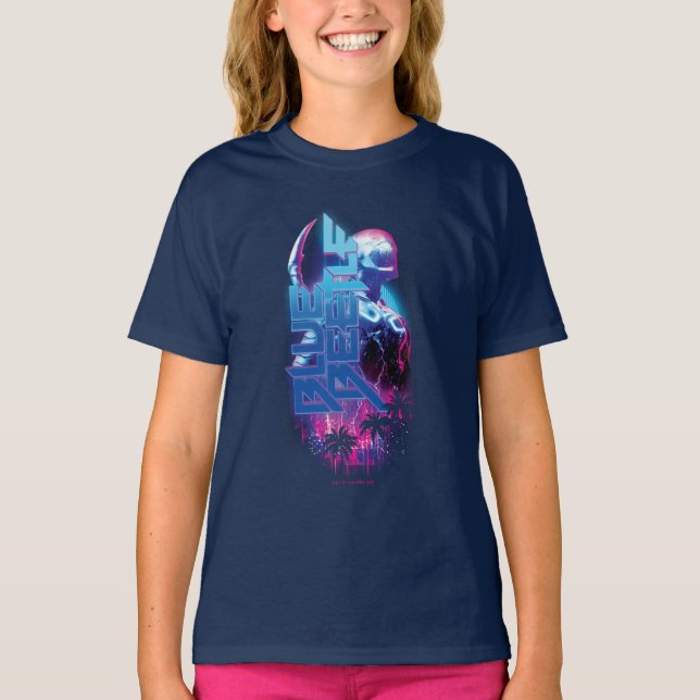 Blue Beetle Retrowave City Lights T-Shirt (Front)