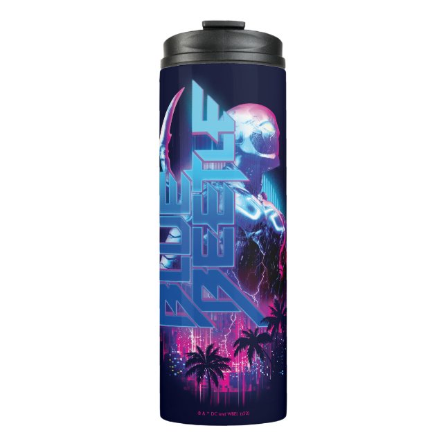 Blue Beetle Retrowave City Lights Thermal Tumbler (Front)