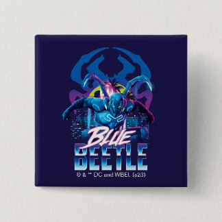 Blue Beetle Retrowave City Sunset 2 Inch Square Button