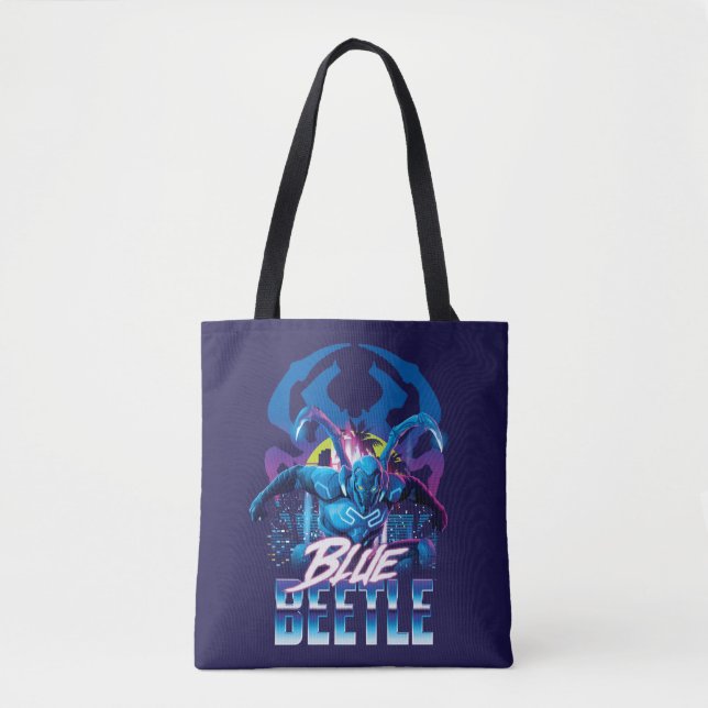 Blue Beetle Retrowave City Sunset Tote Bag (Front)