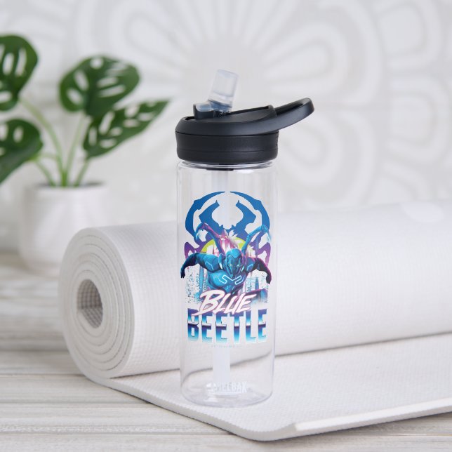 Blue Beetle Retrowave City Sunset Water Bottle (Yoga)