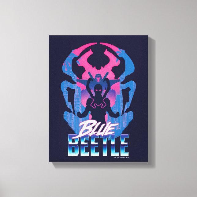 Blue Beetle Retrowave Versus Graphic Canvas Print (Front)