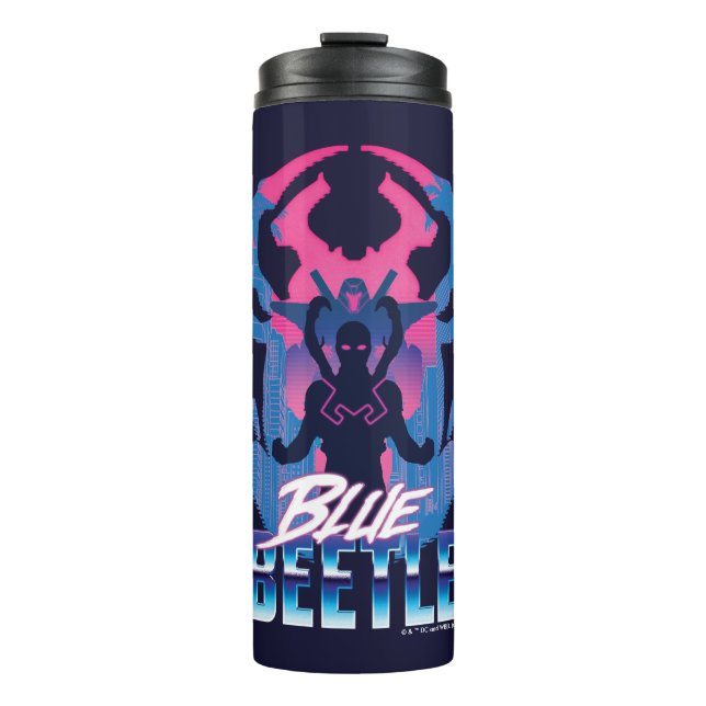 Blue Beetle Retrowave Versus Graphic Thermal Tumbler (Front)