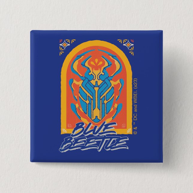 Blue Beetle Scarab Talavera Graphic 2 Inch Square Button (Front)