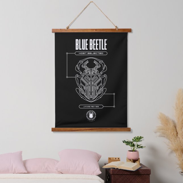 Blue Beetle Scarab Tech Graphic Hanging Tapestry (Bedroom)