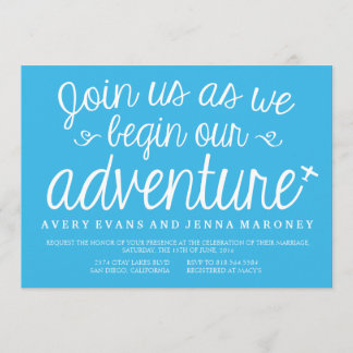 Blue Begin our Adventure Plane Wedding Invitation