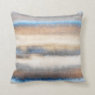 Blue Beige Abstract Stripes Throw Pillow