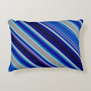 Blue Beige and Lavender Stripes Accent Pillow