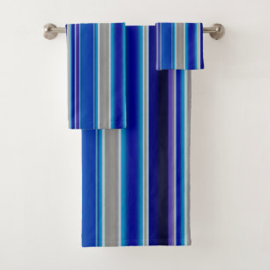 Blue, Beige and Lavender Stripes Bath Towel Set