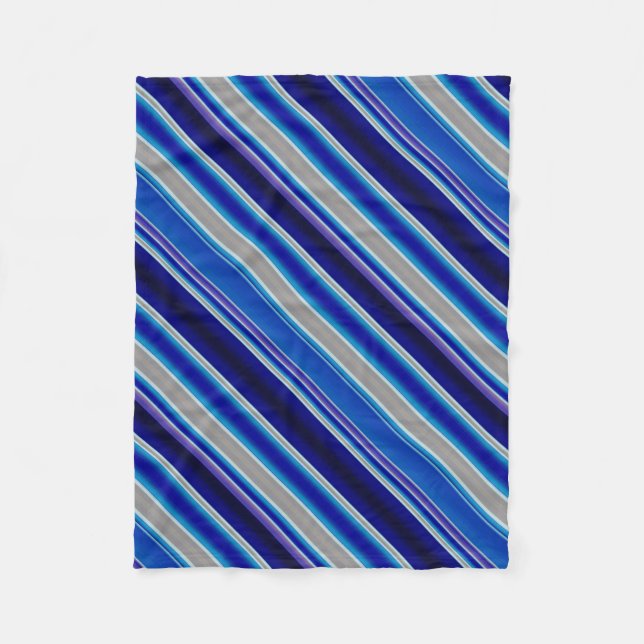 Blue Beige and Lavender Stripes Fleece Blanket (Front)