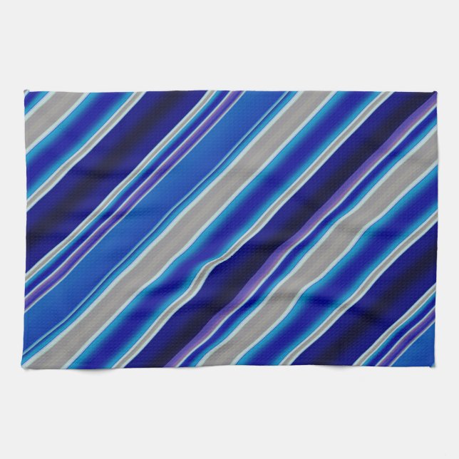 Blue Beige and Lavender Stripes Kitchen Towel (Horizontal)