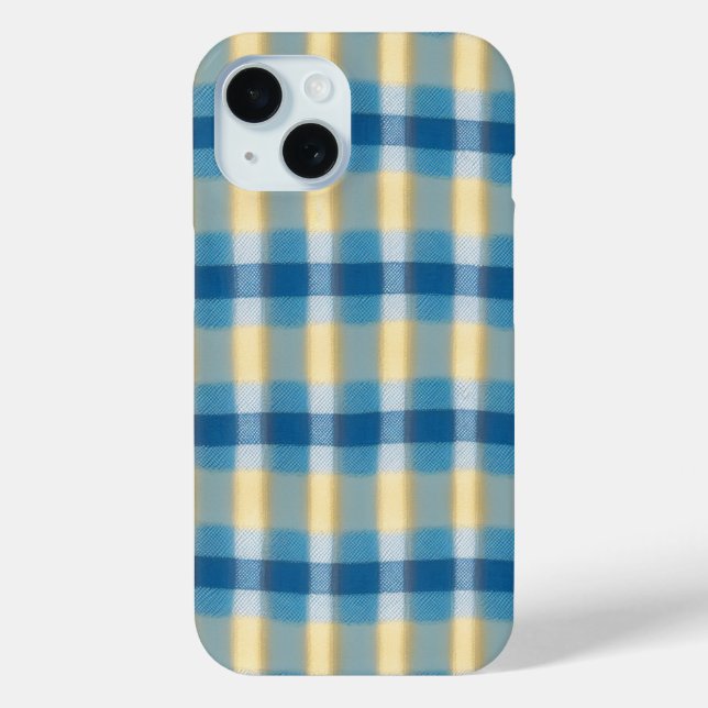 Blue & Beige Blurred Chequered Phone Case (Back)