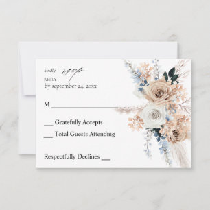Blue & Beige Boho Floral no Meal RSVP