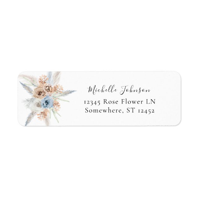 Blue & Beige Boho Floral Return Address Label 2 (Front)