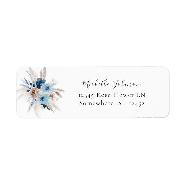 Blue & Beige Boho Floral Return Address Label 3 (Front)